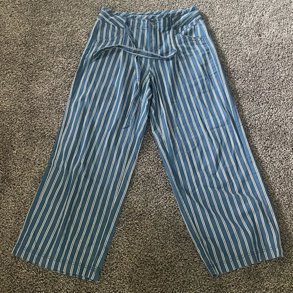 Pin stripe wide leg denim trousers